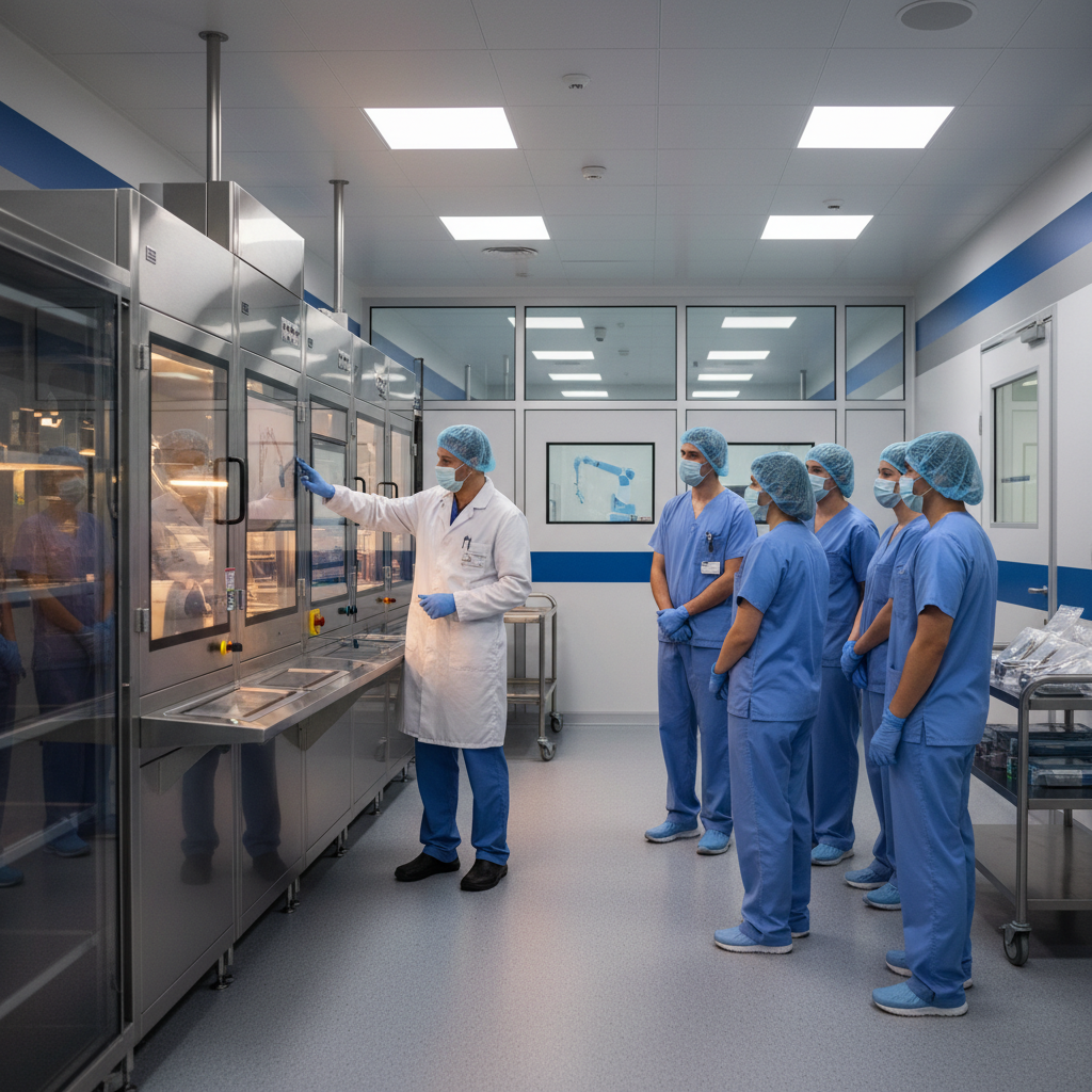 Utbildningssession för medicinteknisk utrustning med instruktör och sjukvårdspersonal